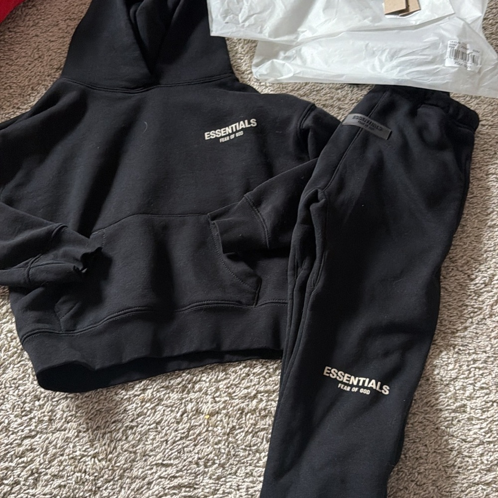 Essentials Kids Black Sweatpants & Hoodie Set Rep